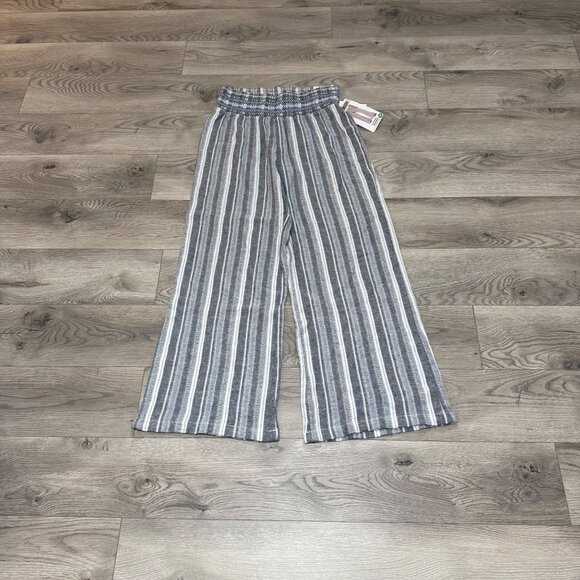 Rewash Smoked Wide Leg Pants Size L Linen Blend Pull On Striped Summer Beach - Picture 14 of 16